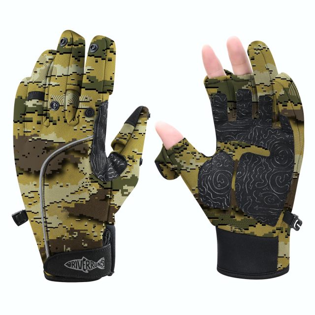 Riverruns Flexible Fishing Gloves Fleece Lining Windproof Ice Fishing Gloves Water-Repellent Touchscreen 3 Cut Fingers