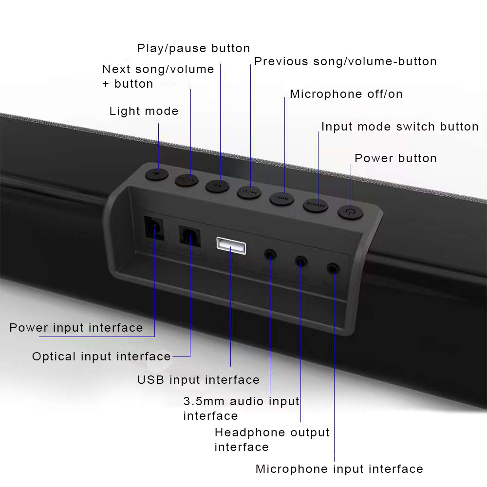 Strong Bass Sub-woofer TV Soundbar Speaker with RGB light