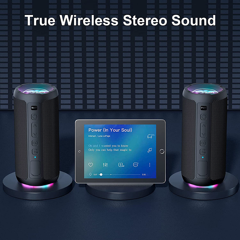 IPX7 Waterproof Wireless Speaker with 24W Loud Stereo Sound, Outdoor Speakers with Bluetooth 5.0 Dual Pairing for Home