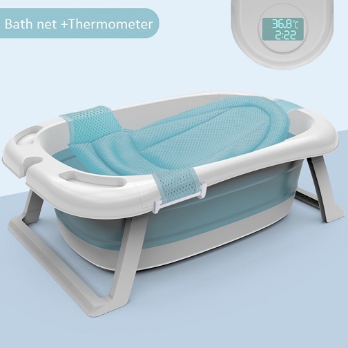 Baby Bath Foldable with Support Stand & Drain Plug portable for Travel and home