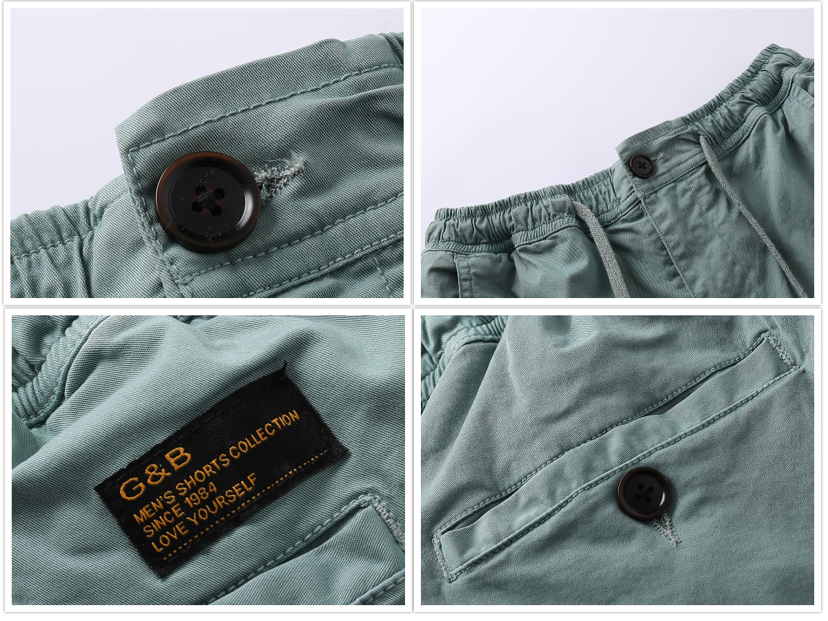 GorgeousBen Men's Streetwear Green Chino Shorts with SBS zipper