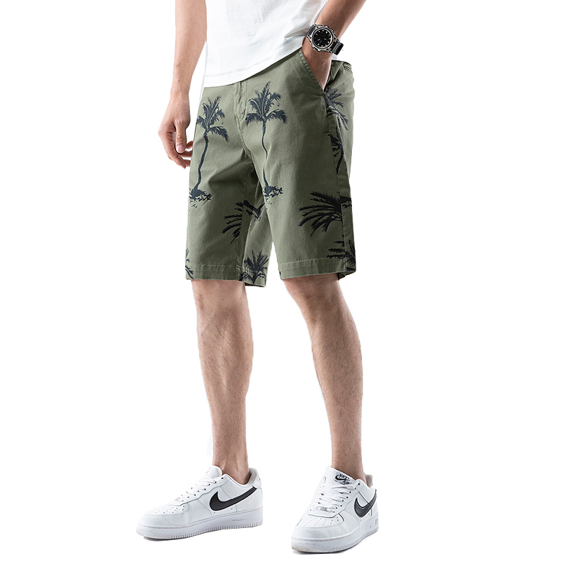 Men Chino Shorts Army Green Pine Trees Prints BCSHT09