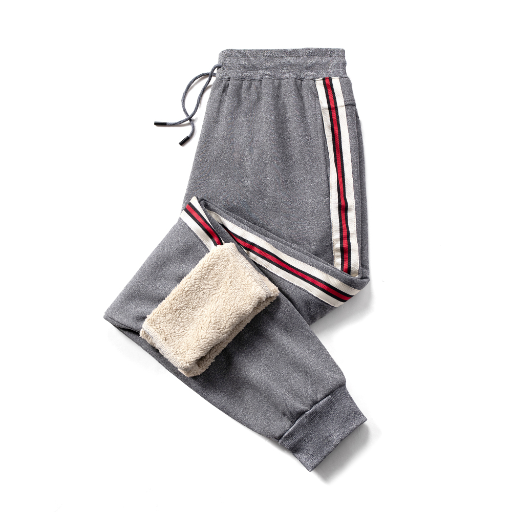 GorgeousBen Winter Unisex Velvet Sweatpants Black and Grey Side Stripes BNLK46