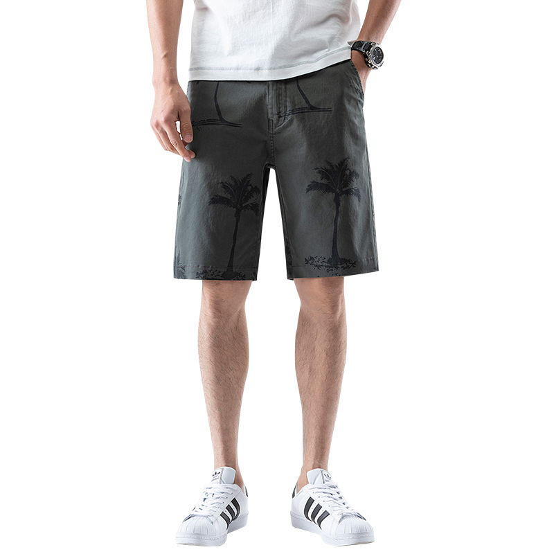 Men Chino Shorts Army Green Pine Trees Prints BCSHT09
