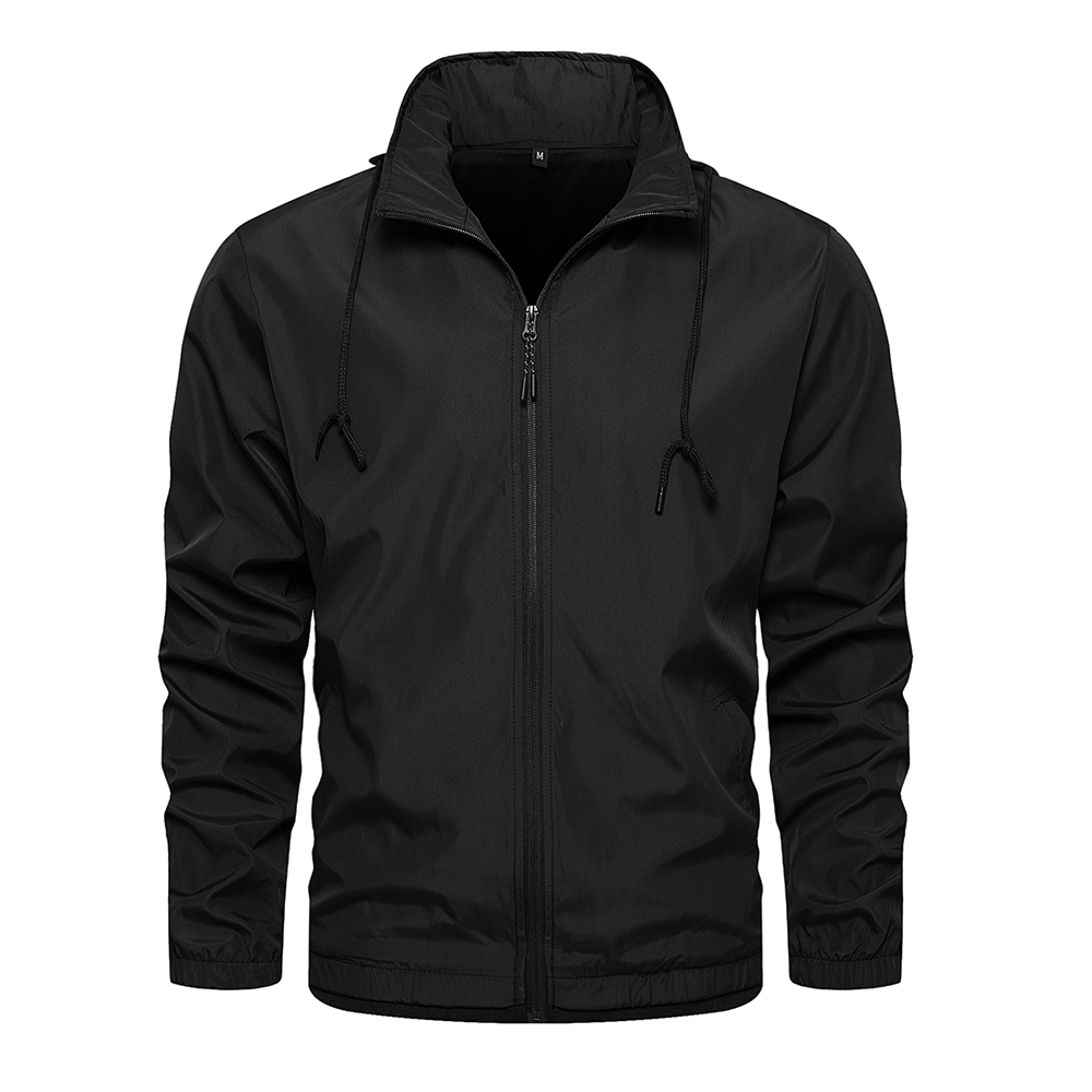 GorgeousBen Men Black Solid Hooded Jacket