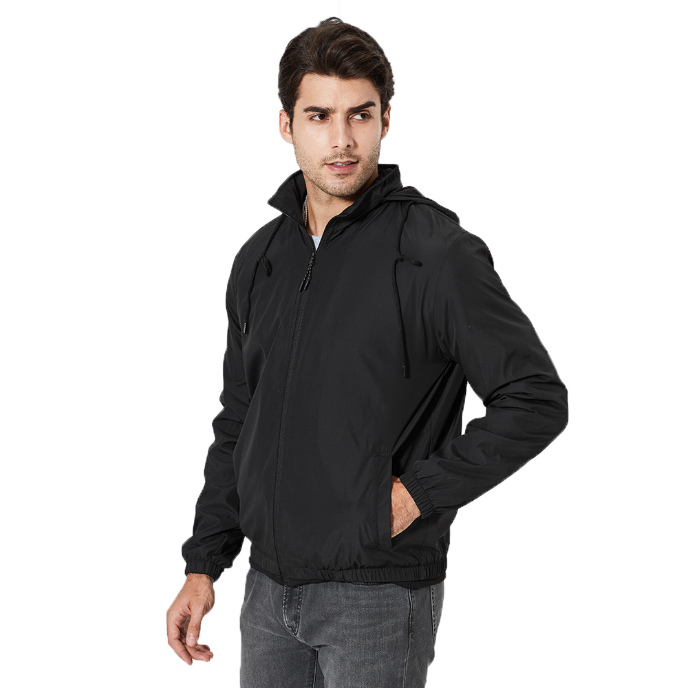 GorgeousBen Men Black Solid Hooded Jacket