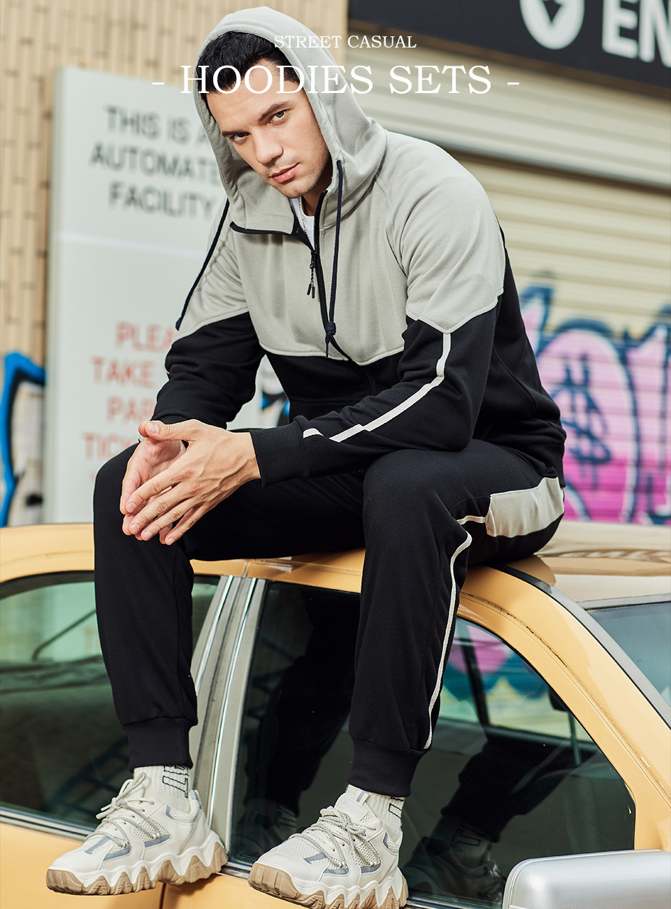 GorgeousBen Men's Blue White Colored Hoodies Sets
