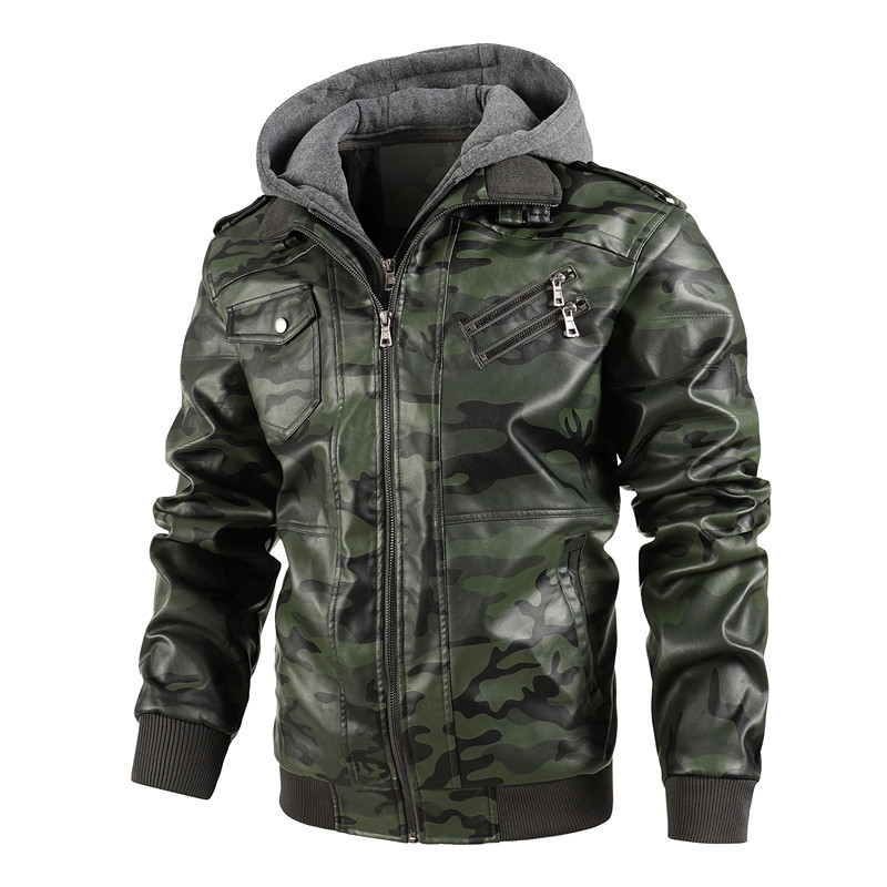 GorgeousBen Men′s Printing Leather PU Jacket with hooded BN2907P