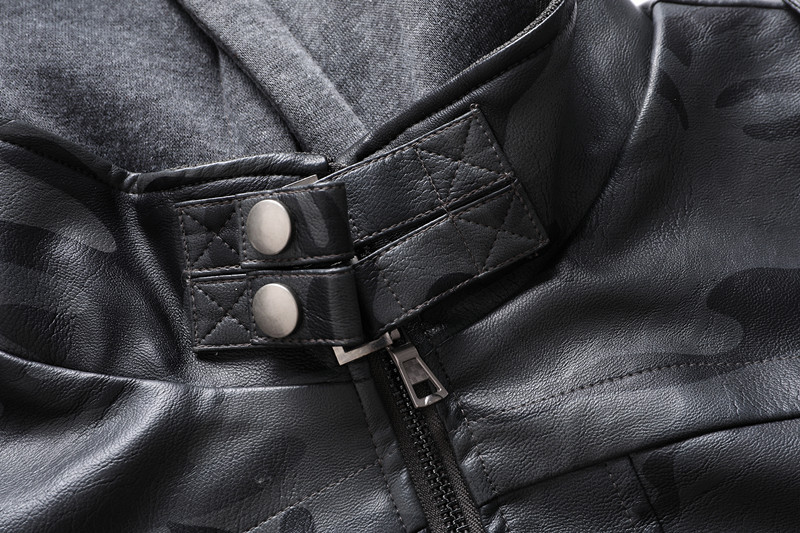 GorgeousBen Men′s Printing Leather PU Jacket with hooded BN2907P