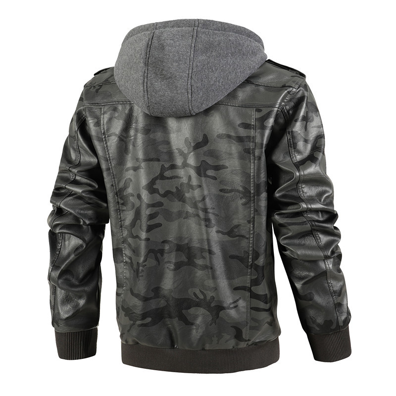 GorgeousBen Men′s Printing Leather PU Jacket with hooded BN2907P