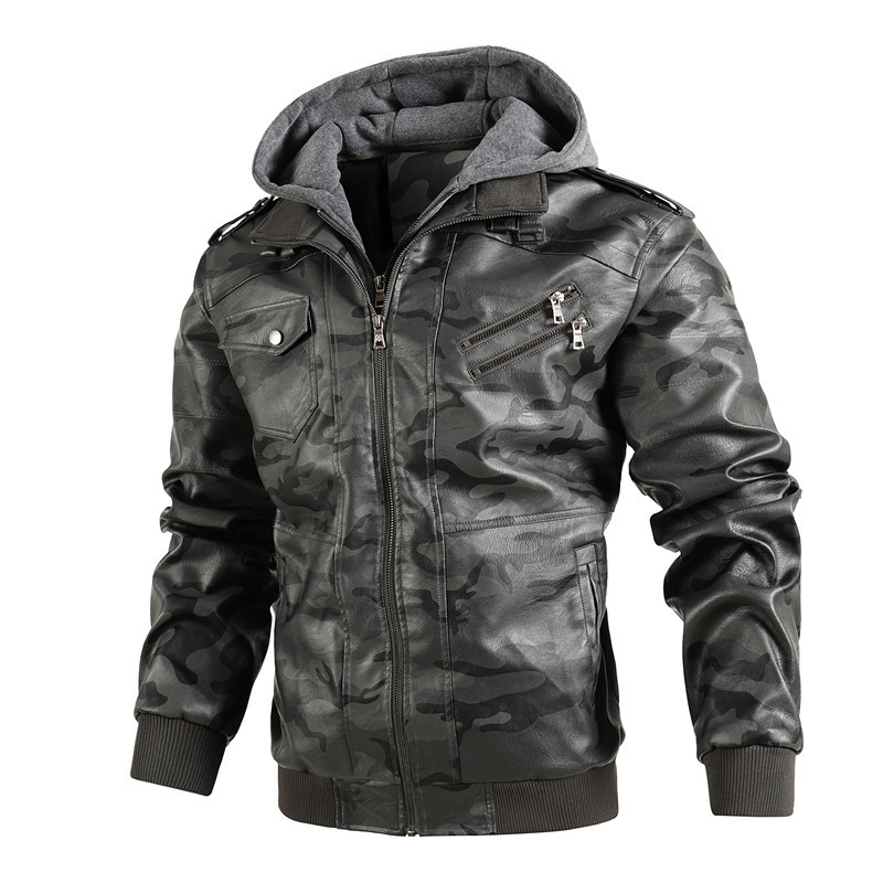 GorgeousBen Men′s Printing Leather PU Jacket with hooded BN2907P