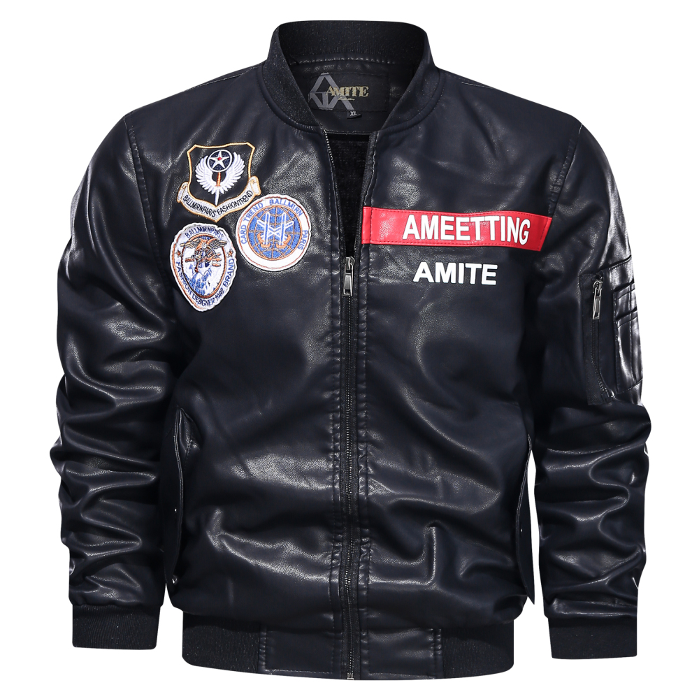 Men′s Leather PU Motorcycle Baseball Leather Jacket BN201