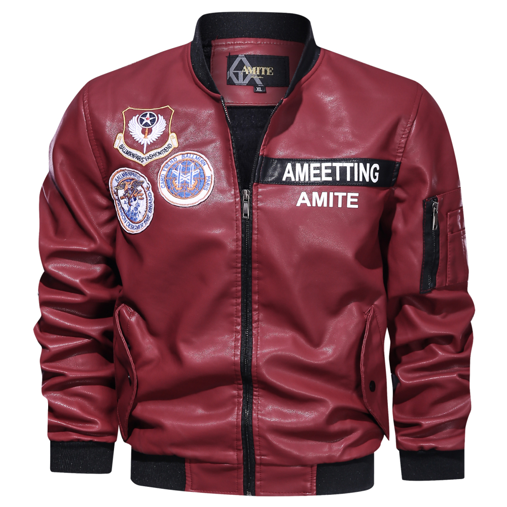 Men′s Leather PU Motorcycle Baseball Leather Jacket BN201