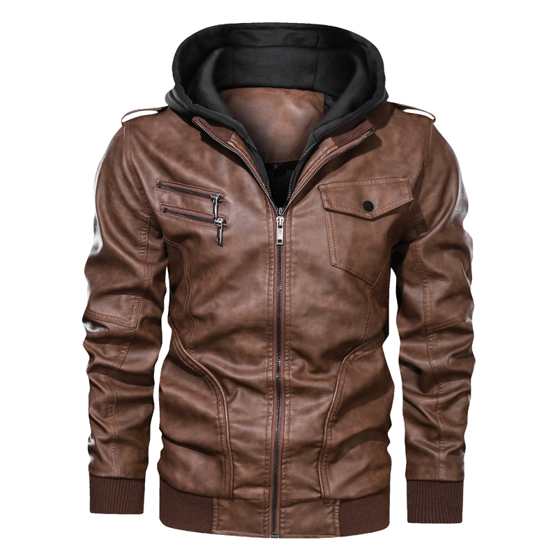 GorgeousBen Men's Winter Faux Leather Jackets Motorcycle Boomber with Hooded BN9020
