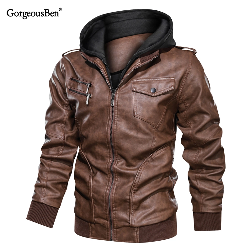 GorgeousBen Men's Winter Faux Leather Jackets Motorcycle Boomber with Hooded BN9020