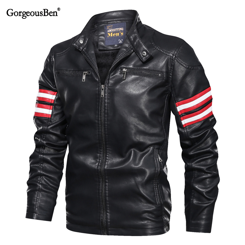 GorgeousBen PU Leather Plush Jackets for Men Winter Insulated Motorcycle Jackets BN9018