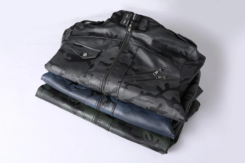 GorgeousBen Men′s Faux Leather Camo Print Jacket Motorcycle Boomber BN2907C