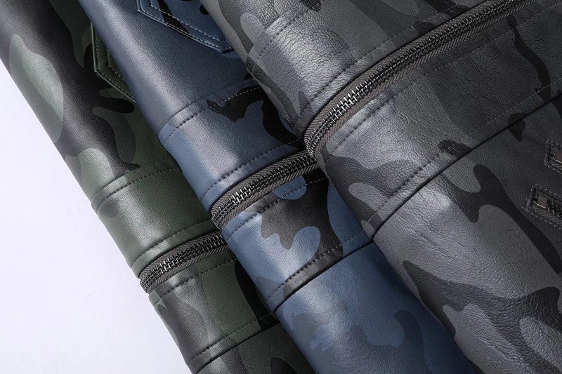 GorgeousBen Men′s Faux Leather Camo Print Jacket Motorcycle Boomber BN2907C