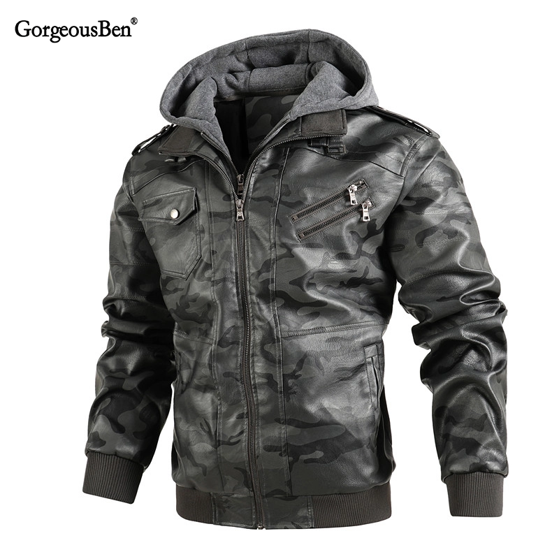 GorgeousBen Men′s Faux Leather Camo Print Jacket Motorcycle Boomber BN2907C