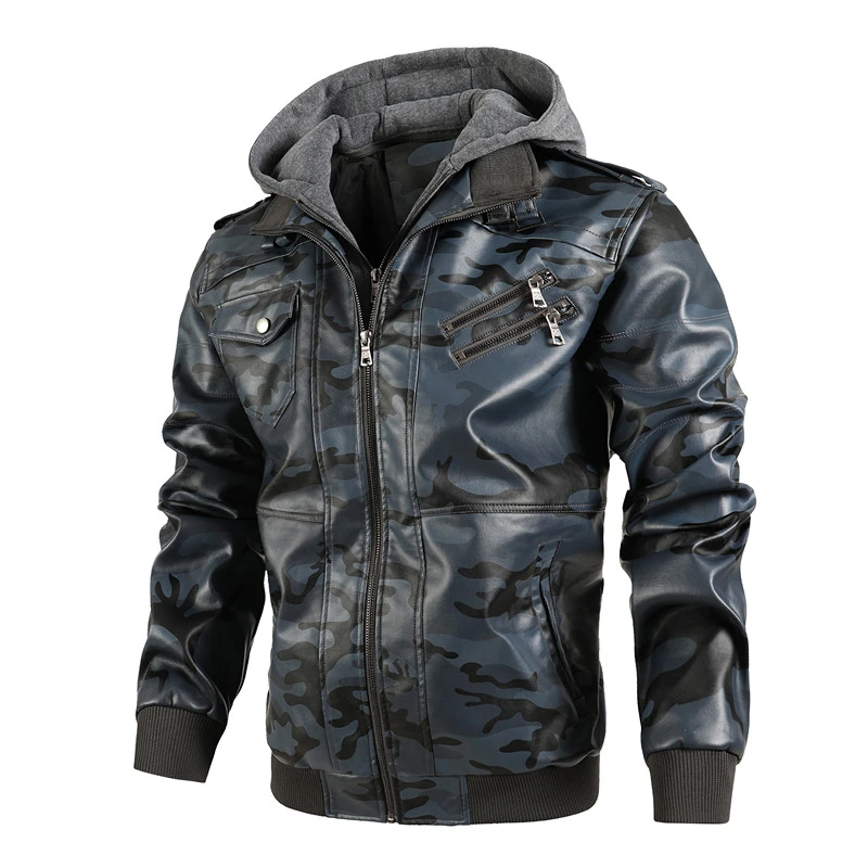 GorgeousBen Men′s Faux Leather Camo Print Jacket Motorcycle Boomber BN2907C