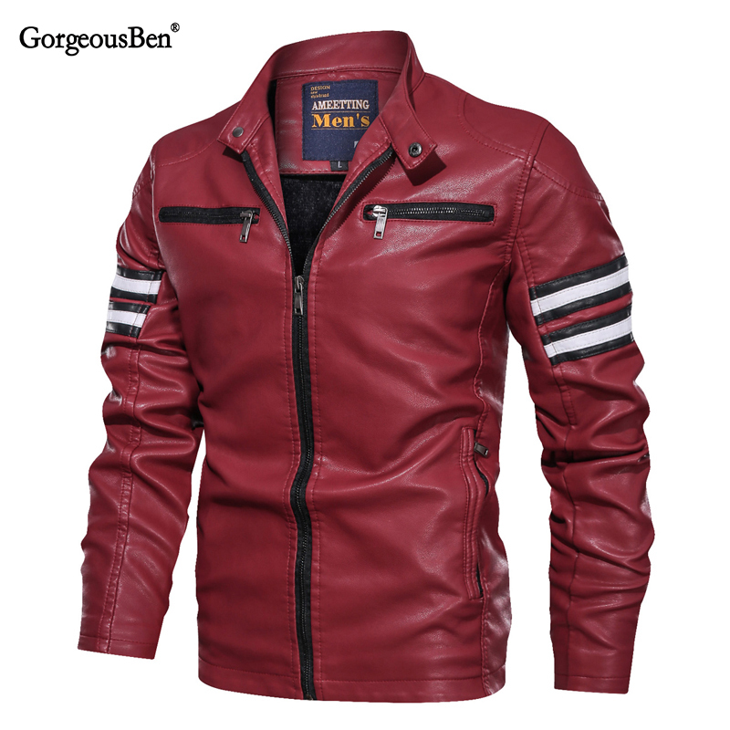 GorgeousBen PU Leather Plush Jackets for Men Winter Insulated Motorcycle Jackets BN9018