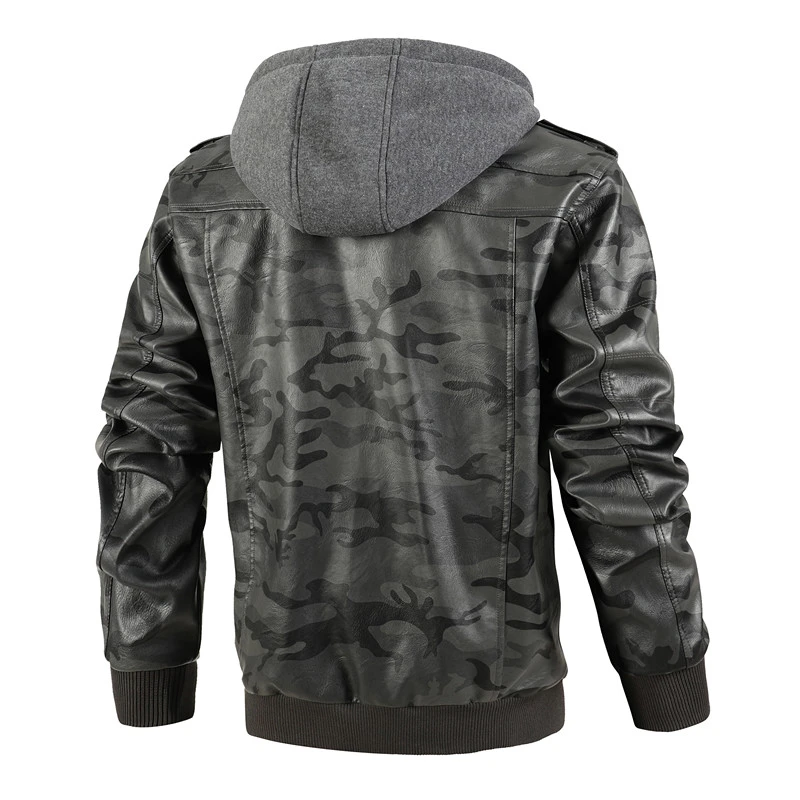 GorgeousBen Men′s Faux Leather Camo Print Jacket Motorcycle Boomber BN2907C