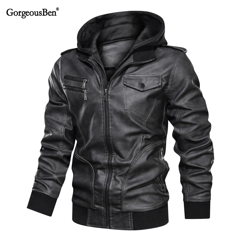 GorgeousBen Men's Winter Faux Leather Jackets Motorcycle Boomber with Hooded BN9020