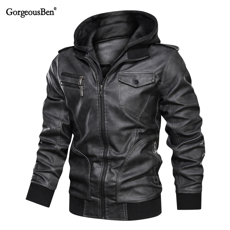 GorgeousBen Men's Winter Faux Leather Jackets Motorcycle Boomber with Hooded BN9020
