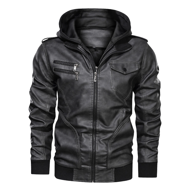 GorgeousBen Men's Winter Faux Leather Jackets Motorcycle Boomber with Hooded BN9020