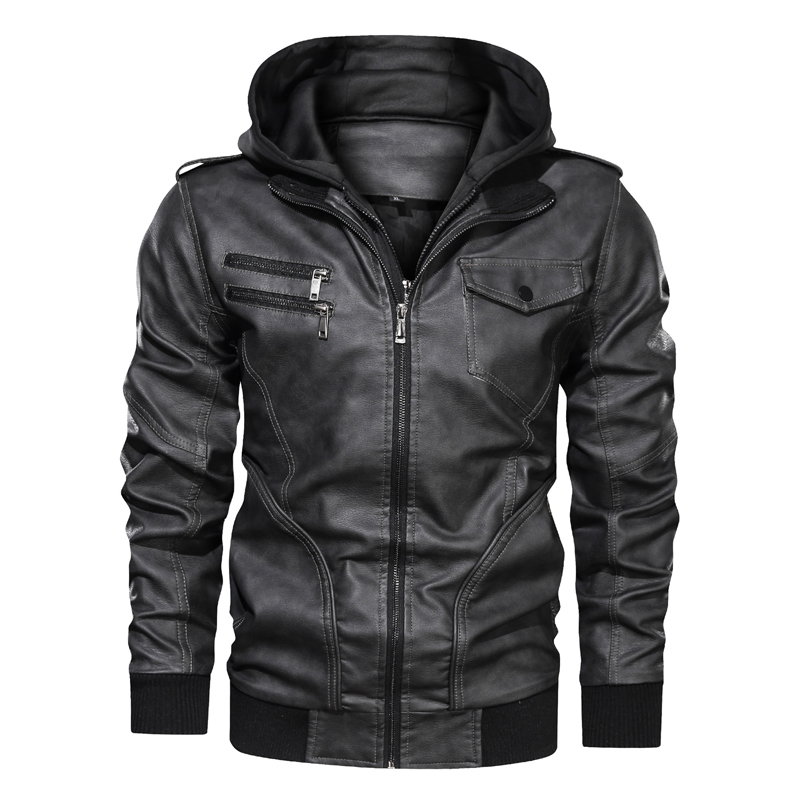 GorgeousBen Men's Winter Faux Leather Jackets Motorcycle Boomber with Hooded BN9020