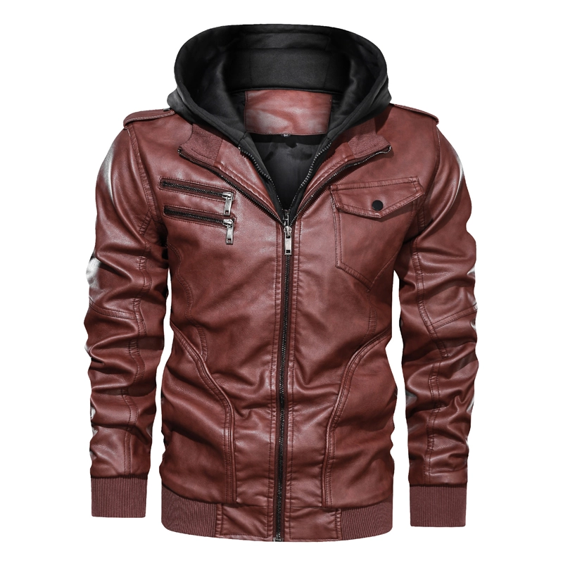 GorgeousBen Men's Winter Faux Leather Jackets Motorcycle Boomber with Hooded BN9020