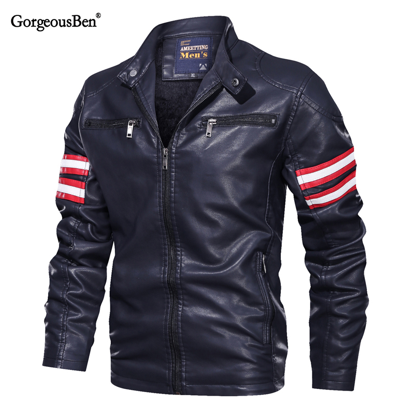 GorgeousBen PU Leather Plush Jackets for Men Winter Insulated Motorcycle Jackets BN9018