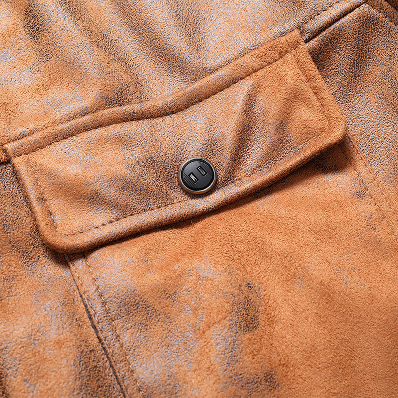 GrogeousBen Men's PU Leather Hooded Jackets Plush Boomber Windbreaker Fleece Jackets  BNJ921