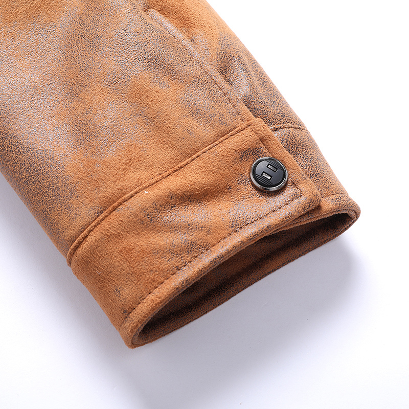 GrogeousBen Men's PU Leather Hooded Jackets Plush Boomber Windbreaker Fleece Jackets  BNJ921