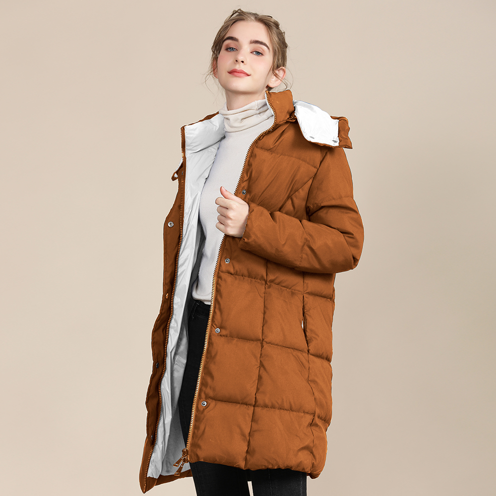 GrogeousBen 2023 New Style Winter Glossy Surface Down Jacket Long Warm Casual Women's Down Jacket Thicken Winter Overcoat with hooded and make your own jacketBNYYBM2220 YYOZ8815