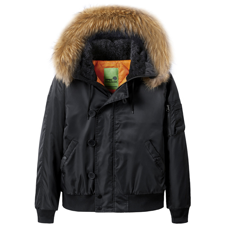 GorgeousBen Winter MA-1 Thick Warm Fur Collar Detachable Windbreaker Jacket Flight Jacket Men's Down Coat