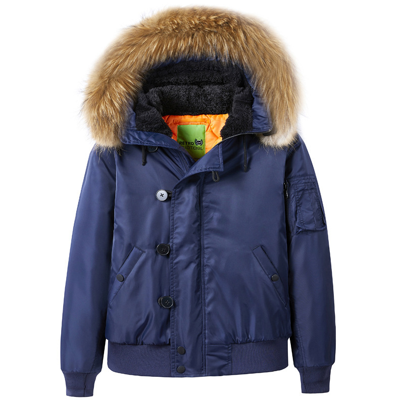 GorgeousBen Winter MA-1 Thick Warm Fur Collar Detachable Windbreaker Jacket Flight Jacket Men's Down Coat