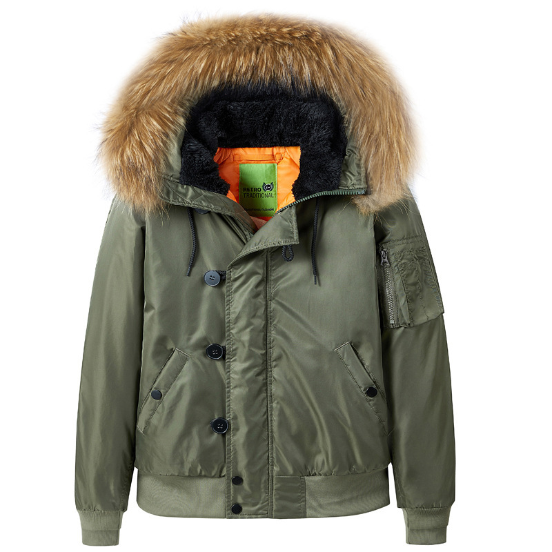GorgeousBen Winter MA-1 Thick Warm Fur Collar Detachable Windbreaker Jacket Flight Jacket Men's Down Coat