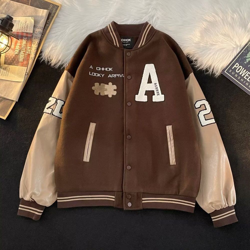 GorgeousBenHigh Custom High Quality  Leather Sleeves Varsity Jacket Men Vintage Letterman Varsity Jacket With Fur Sleeves