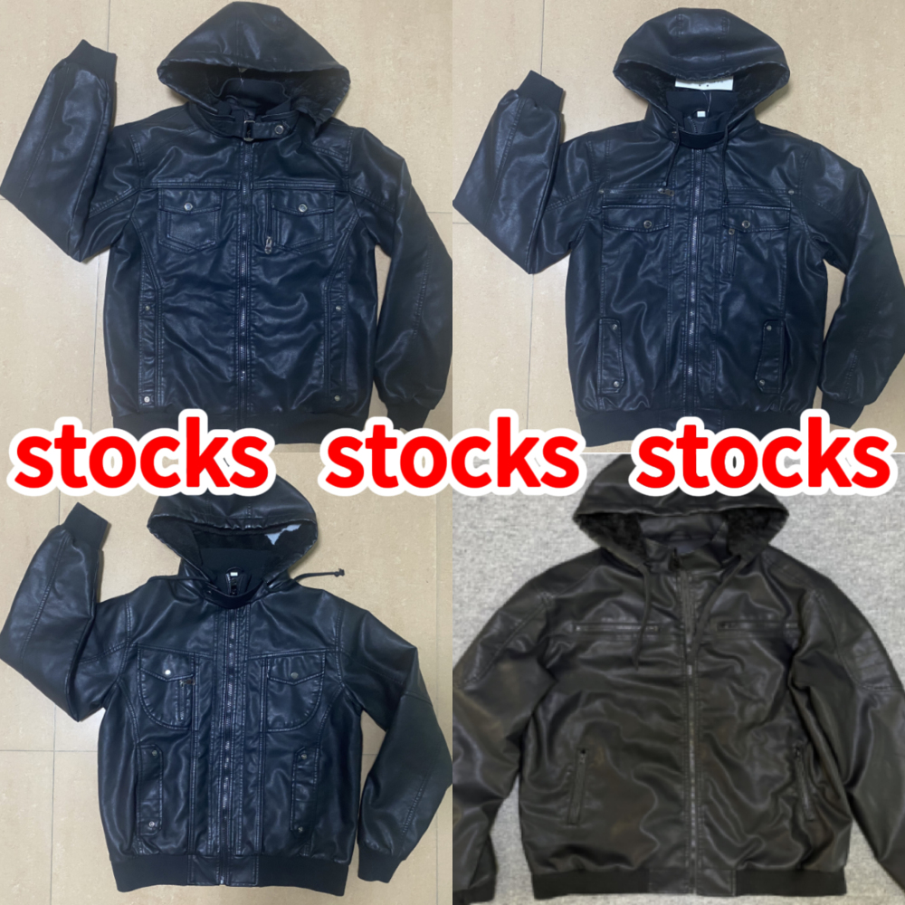 Stock&ready- Men's Faux Leather Jacket Stand Collar PU Zip-Up Motorcycle Biker Bomber Jacket