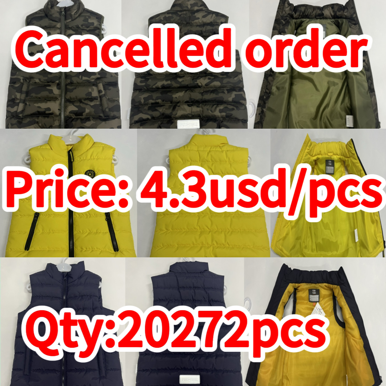 Cancelled order - Kids Solid Color padded coat Zipper Sleeveless Casual Winter boy's and girlsTank Top custom vest