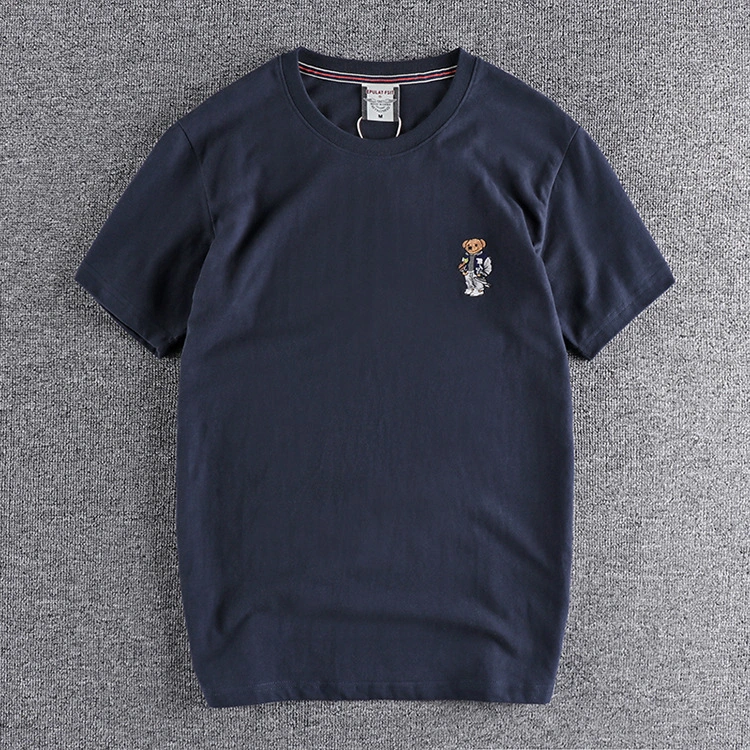 Unisex Summer new cotton wash wool short sleeve chest embroidery figure T-shirt simple fashion half sleeve shirt