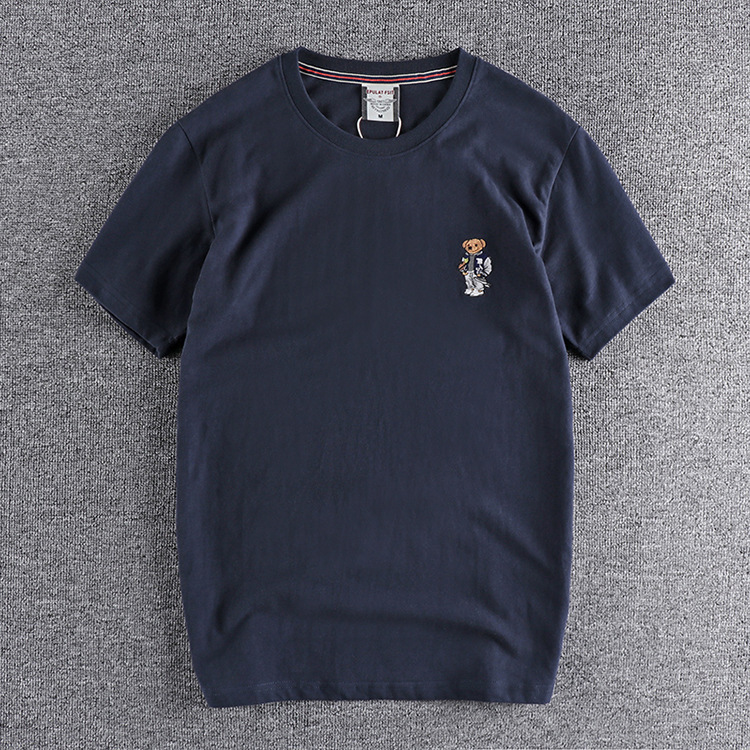 Unisex Summer new cotton wash wool short sleeve chest embroidery figure T-shirt simple fashion half sleeve shirt