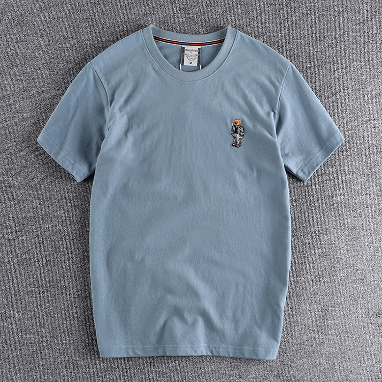 Unisex Summer new cotton wash wool short sleeve chest embroidery figure T-shirt simple fashion half sleeve shirt