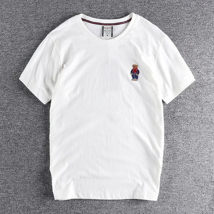 Unisex Summer new cotton wash wool short sleeve chest embroidery figure T-shirt simple fashion half sleeve shirt