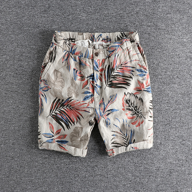 GrogeousBen Men's loose casual shorts  printed men's style five points men's beach pants Europe and the United States seaside holiday
