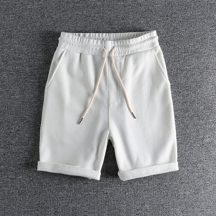 GrogeousBen Men's Waffle fabric washed cotton shorts men's solid color all-in-one loose athleisure medium pants five quarter pants