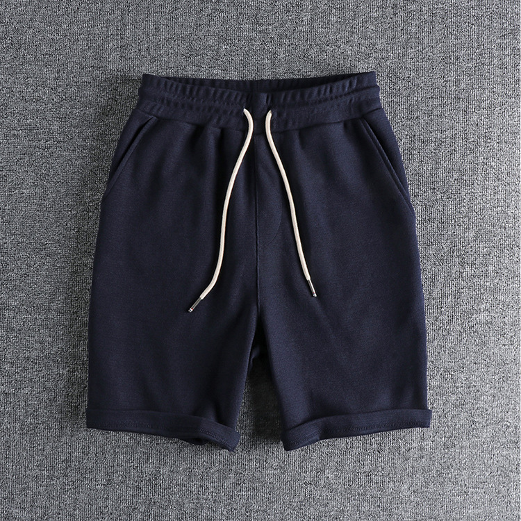 GrogeousBen Men's Waffle fabric washed cotton shorts men's solid color all-in-one loose athleisure medium pants five quarter pants