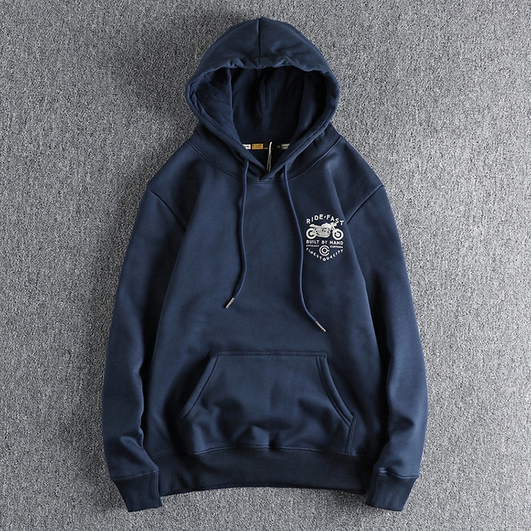 GrogeousBen Men's Front and back vintage biker print hoodie man Thickened warm stylish youth coat