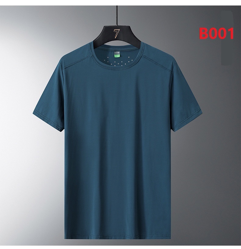 Stock&ready made- Men's   sports fitness short-sleeved T-shirt summer thin round neck dry breathable men's tops ice feeling dry